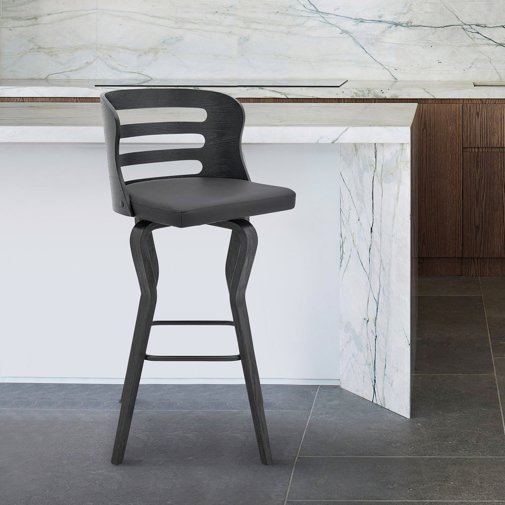 English Elm Lusera 26" Gray Faux Leather Swivel Bar Stool With Black Wood Base For Modern Home Comfort & Style B2736P268531
