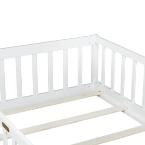 English Elm Twin Size Floor Bed With Safety Guardrails - Durable Rubberwood, Minimalist White Design For Kids W504P286396-GIGA