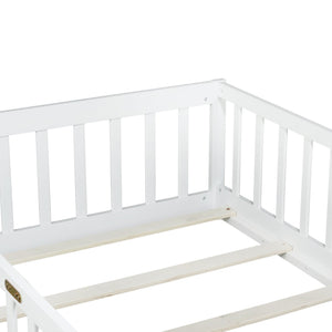 English Elm Twin Low Profile Rubberwood Floor Bed with Full Safety Fence for Toddler Rooms White W504P429335