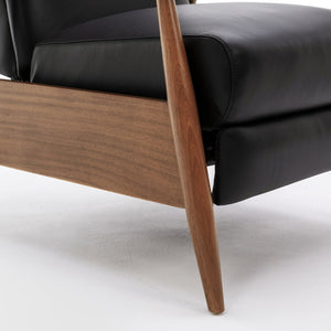 English Elm Fremont Top-Grain Leather Wood Arm Push Back Recliner with Chestnut Arms and Cushioned Headrest Black B050P366071