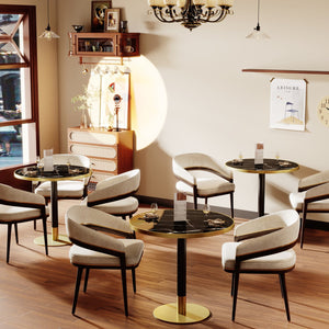 English Elm Round Tulip Bistro Table Faux Marble Top Gold Pedestal Base for Small Dining Spaces W3316P421502