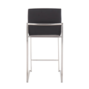 English Elm Fuji 26" High Back Barstool Set Of 3 - Contemporary Style With Stainless Steel Frame & Faux Leather B202P221979