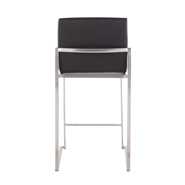 English Elm Fuji 26" High Back Barstool Set Of 3 - Contemporary Style With Stainless Steel Frame & Faux Leather B202P221979