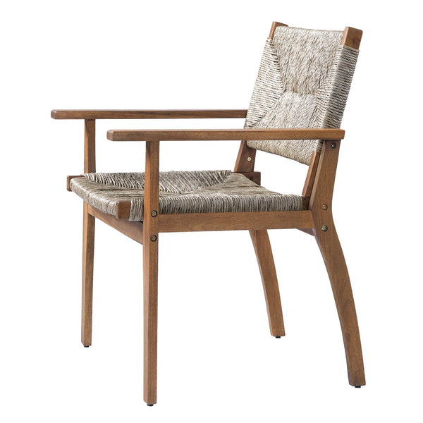 English Elm Durable Outdoor Dining Chairs Acacia Wood Handwoven Wicker Patio Set of Two Brown N770P345267D