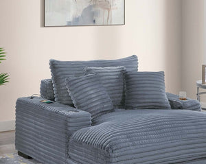 English Elm Modern Fur-Like Jumbo Corduroy Chaise Lounge with Cup Holders USB Port Plush Pillows Wooden Legs Gray 68 L x 59 W x 21 H B011P396716