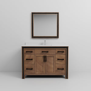 English Elm Rustic Barnwood 48" Bath Vanity with White Quartz Top, Chrome Faucet, 34" Mirror, Scratch-Resist Durable B2731S01347