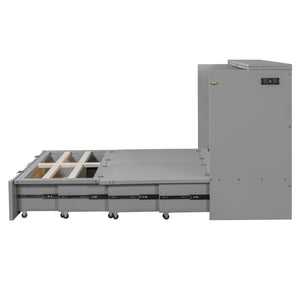 English Elm Full Size Wall Murphy Bed Cabinet with Usb Ports Drawer and Pulley Lift Gray Finish LP100770AAE