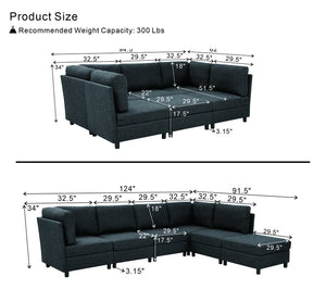 English Elm Modern Foil Fabric Modular Sectional Sofa Reconfigurable Living Room Seating Dark Gray W5568S00049