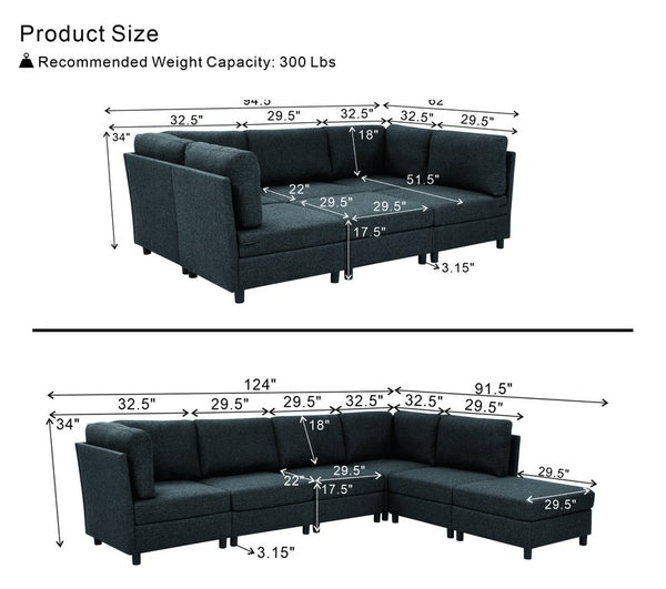 English Elm Modern Foil Fabric Modular Sectional Sofa Reconfigurable Living Room Seating Dark Gray W5568S00049