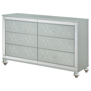 English Elm Arabesque Six Drawer Dresser with Crystal Pulls and Fretwork Art Deco Glam Finish B062P441419