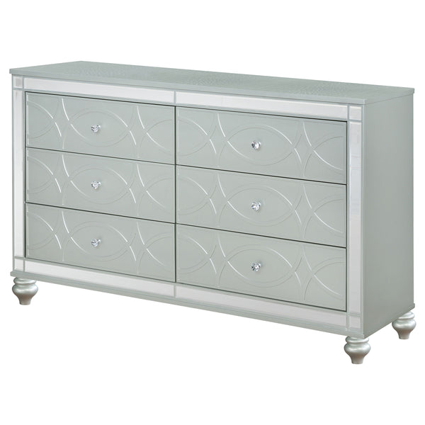 English Elm Arabesque Six Drawer Dresser with Crystal Pulls and Fretwork Art Deco Glam Finish B062P441419