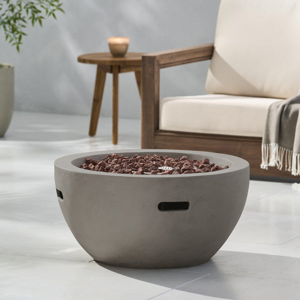 English Elm 27" Mgo Bowl Fire Pit 40000 Btu Propane Concrete Finish Outdoor Patio Focal Point N772P401888G