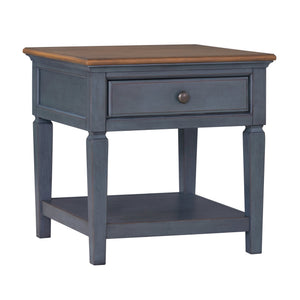 English Elm 24 inch End Table Corduroy Blue Distressed Coastal Accent with Drawer & Shelf, Antique Pewter Hardware B108P193074