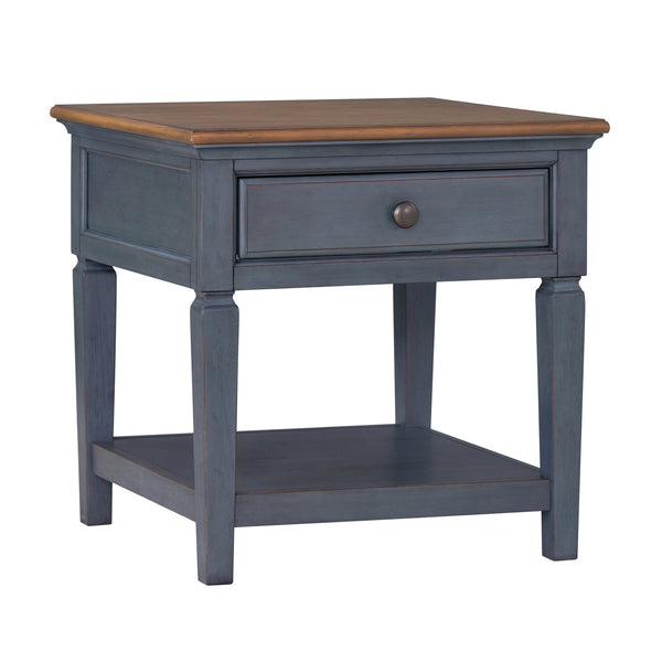 English Elm 24 inch End Table Corduroy Blue Distressed Coastal Accent with Drawer & Shelf, Antique Pewter Hardware B108P193074