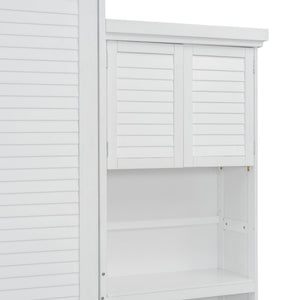 English Elm Queen Size Murphy Bed With Stylish Louvered Design, Multi-Storage Shelves, And Elegant White Finish N7090004018K-GIGA