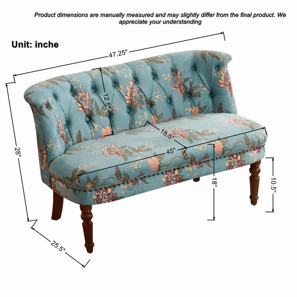 English Elm Sofa Accent Chair Button Tufted Floral Upholstery Botanical Print Vintage Bedroom Seat W3373P453376
