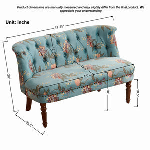 English Elm Sofa Accent Chair Tufted Floral Upholstery Turned Wood Legs European Vintage Bedroom W3373S00076