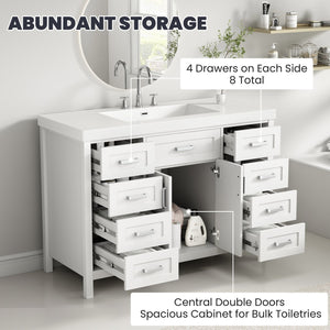 English Elm Christopher Knight Home® - 48" Bathroom Vanity with Sink Combo | 2 Doors 8 Soft-Close Drawers, Resin Top, Pine Legs White N759S337621K