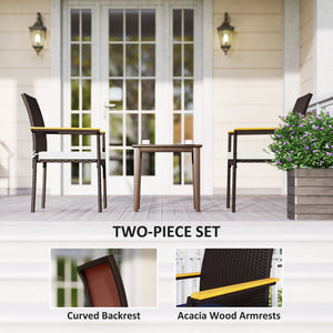English Elm Outsunny Pe Rattan Outdoor Dining Chairs with Acacia Armrests Stackable Set of 2 W2225P485612