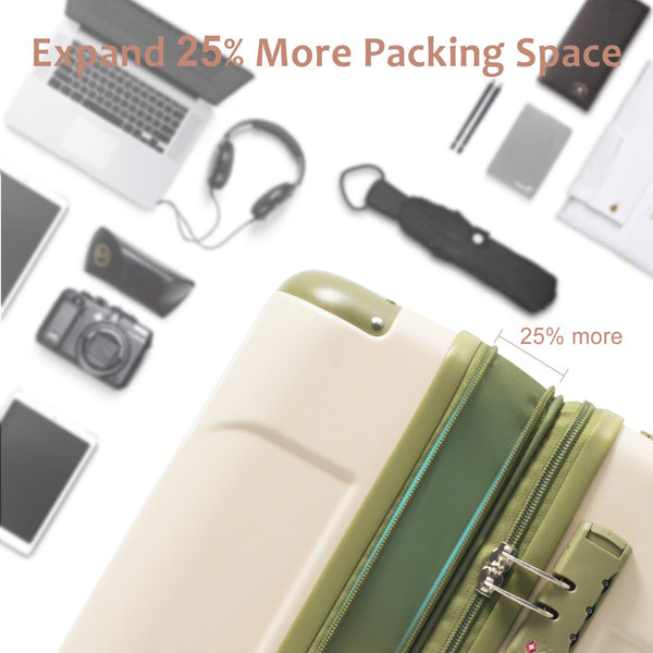 English Elm Hardshell Abs Checked Suitcase with 360 Spinner Wheels Expandable Tsa Lock 28 Inch White+Green N730P296747I
