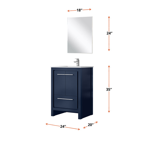 English Elm Navy Blue Bath Vanity Set With Cultured Marble Top, Chrome Faucet & 18" Mirror For Modern Spaces B2731S02027