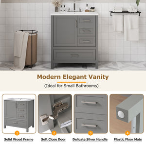 English Elm 30" Gray Bathroom Vanity with Ceramic Sink, Solid Wood Frame, Soft-Close Door & 3 Drawers for Organized Style N729P177787E