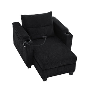 English Elm Convertible Chaise Lounge With Usb Ports, Cup Holders & Storage – Stylish Multi-Functional Sofa Chair N719S002021B