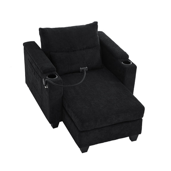 English Elm Convertible Chaise Lounge With Usb Ports, Cup Holders & Storage – Stylish Multi-Functional Sofa Chair N719S002021B