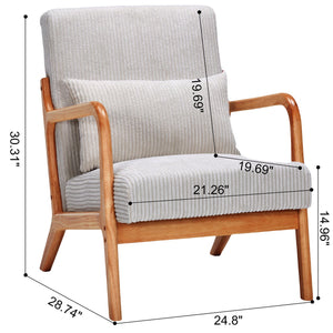 English Elm Mid-Century Upholstered Accent Chair with Pillow, Ergonomic Solid Wood Frame for Living Room W2989P241862