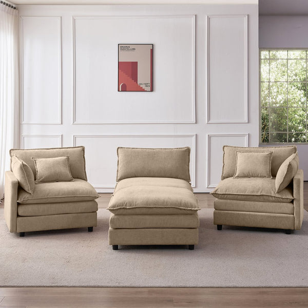 English Elm 105" L-shaped Chenille Sectional with Ottoman Pocket Spring Living Room Sofa Coffee W1097S00227