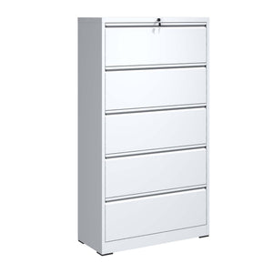 English Elm 5 Drawer Steel Lateral Filing Cabinet Lockable Home Office Organizer Matte Finish White T2398S00006