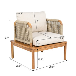 English Elm Christopher Knight Home® - Outdoor Acacia Wood Club Chair With Handwoven Rope, Water-Repellent Cushions For Ultimate Comfort N757P242994B