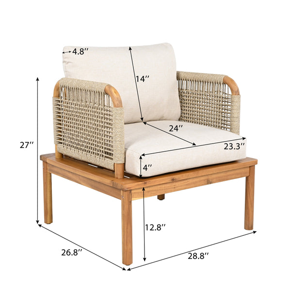 English Elm Christopher Knight Home® - Outdoor Acacia Wood Club Chair With Handwoven Rope, Water-Repellent Cushions For Ultimate Comfort N757P242994B