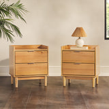 20" Solid Wood 2-Drawer Nightstand - Set of 2 Natural Pine LEEB4CNP-2PK Walker Edison