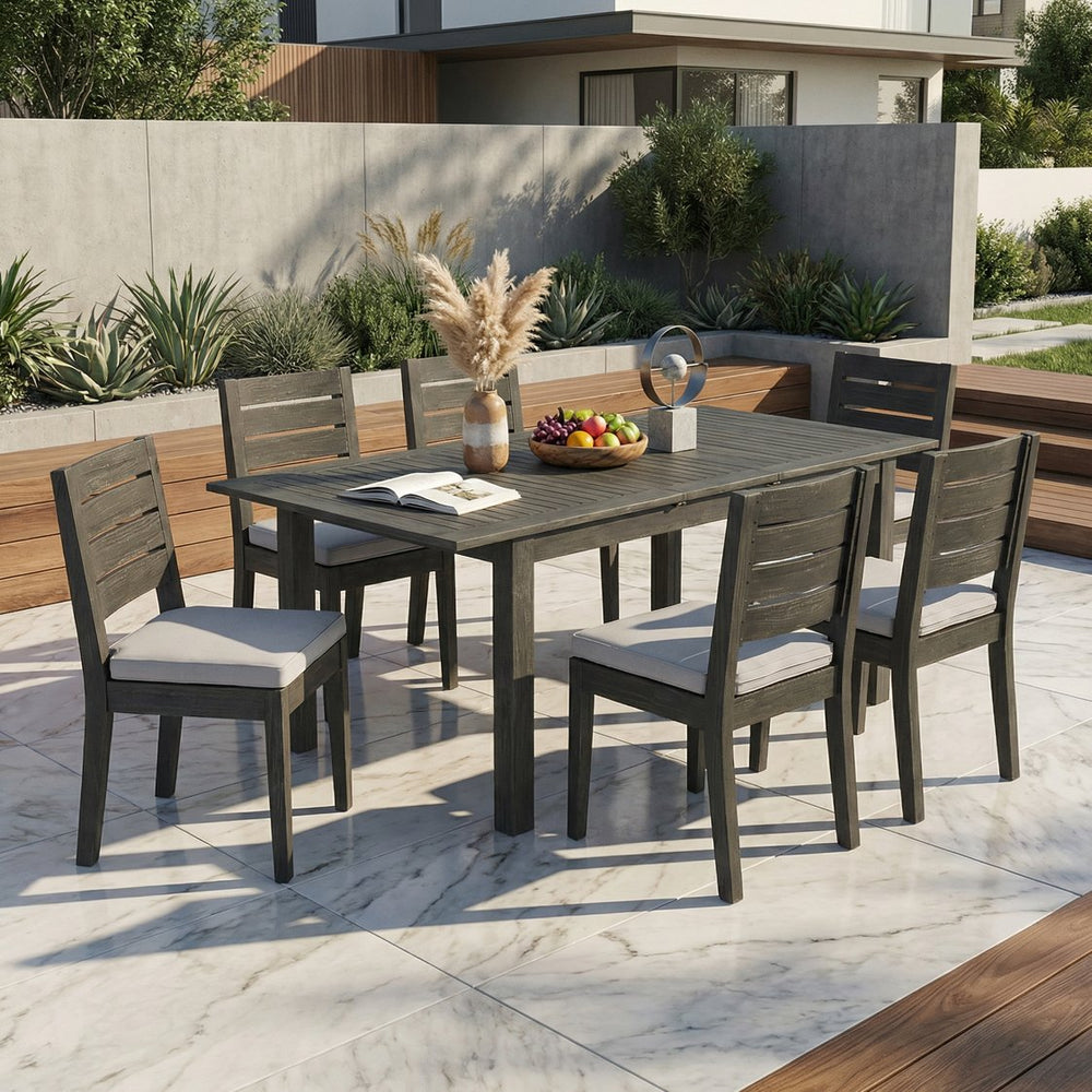 English Elm 7-piece Outdoor Acacia Wood Extendable Patio Dining Set with Cushioned Chairs N773OD00144S