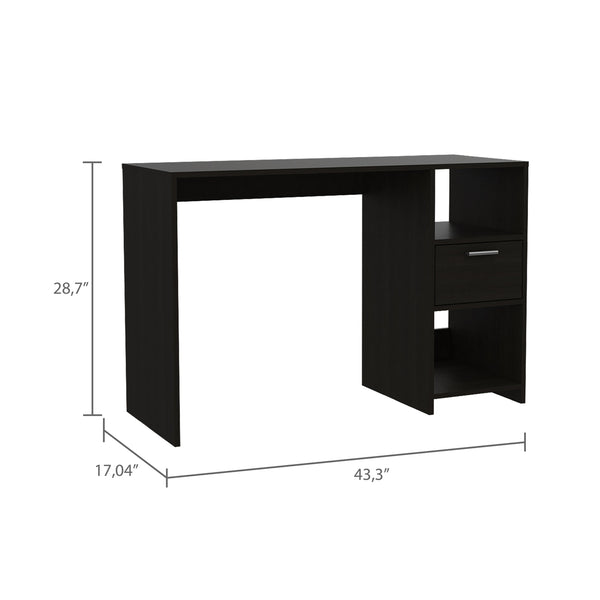 English Elm Omma Compact Computer Desk with Large Drawer & Two Shelves, Engineered Wood Black, 43.3"W Worksurface B070P188825