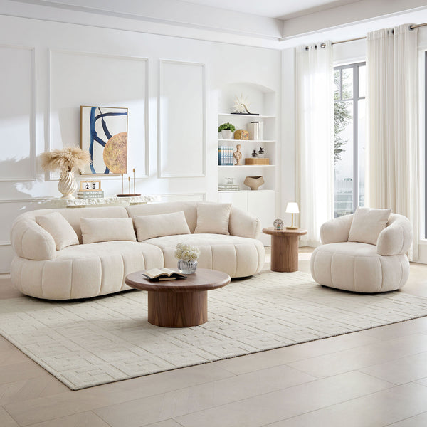 English Elm Modern Sculptural Pumpkin Lounge Chair Textured Polyester Upholstery for Living Room Beige W2582P457336