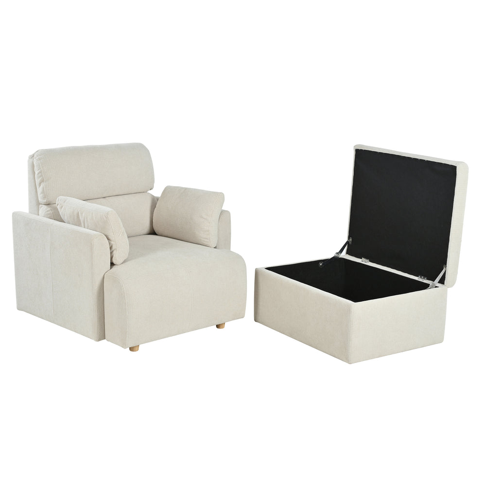 English Elm Oversized Storage Ottoman Accent Chair with Deep Wide Seat, Mid-Century Upholstered Lounge Sofa for Cozy Reading and Relaxation Dark Gray W1028S00046