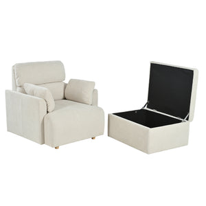 English Elm Oversized Storage Ottoman Accent Chair with Deep Wide Seat, Mid-Century Upholstered Lounge Sofa for Cozy Reading and Relaxation Beige+Grey W1028S00044