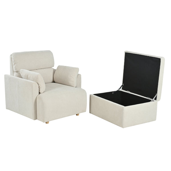 English Elm Oversized Storage Ottoman Accent Chair with Deep Wide Seat, Mid-Century Upholstered Lounge Sofa for Cozy Reading and Relaxation Beige+Grey W1028S00044