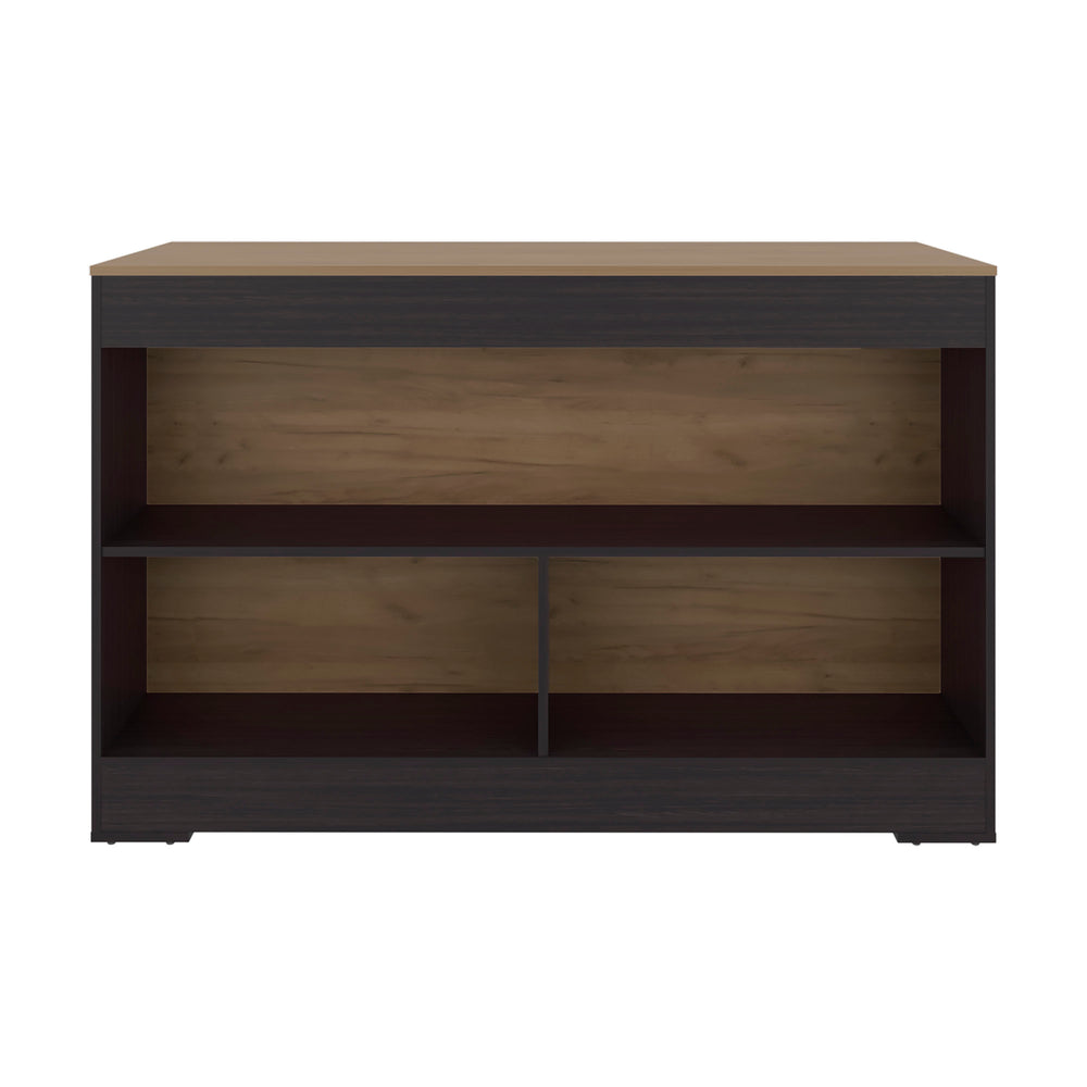 English Elm Worland,kitchen Island with Open Shelving and Wenge Finish for Modern Prep Spaces B128S00241