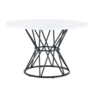 English Elm A Round Marble Patterned Mdf Dining Table with Matte Hourglass Base Seats Six White+Black W1151P434791