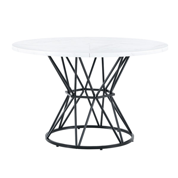 English Elm A Round Marble Patterned Mdf Dining Table with Matte Hourglass Base Seats Six White+Black W1151P434791