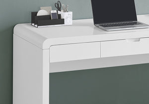 English Elm Computer Desk Glossy White 48" Home Office Table with Storage Drawers, Durable MDF, Contemporary Chic B2710P219853