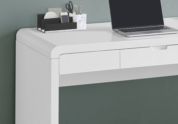 English Elm Computer Desk Glossy White 48" Home Office Table with Storage Drawers, Durable MDF, Contemporary Chic B2710P219853