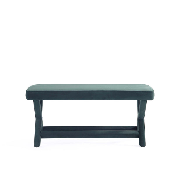 English Elm Abigail Velvet Upholstered Accent Bench in Forest Green with Solid Wood X-Leg Frame, Plush Cushion B365P398206