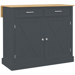 English Elm HOMCOM Mobile Kitchen Island with Drop Leaf Breakfast Bar, Rubberwood Top, Locking Casters & Storage Dark Gray W2225P217379