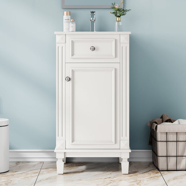 English Elm 18-inch French Country Freestanding Bathroom Vanity Rubberwood Cabinet with Ceramic Sink White N710P371187K