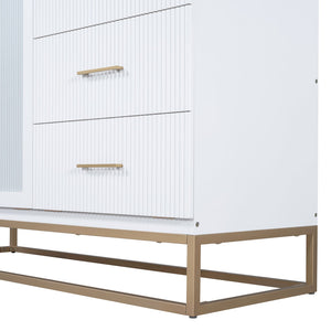 English Elm Murphy Queen Wall Bed with Frosted Glass Cabinet Facade Gold Legs Pine Frame White N820S00028K