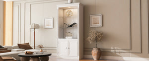 English Elm 78.75''H Retro Farmhouse Display Bookcase with 5-Color LED, Adjustable Glass Shelves & Doors - White N845P263122W